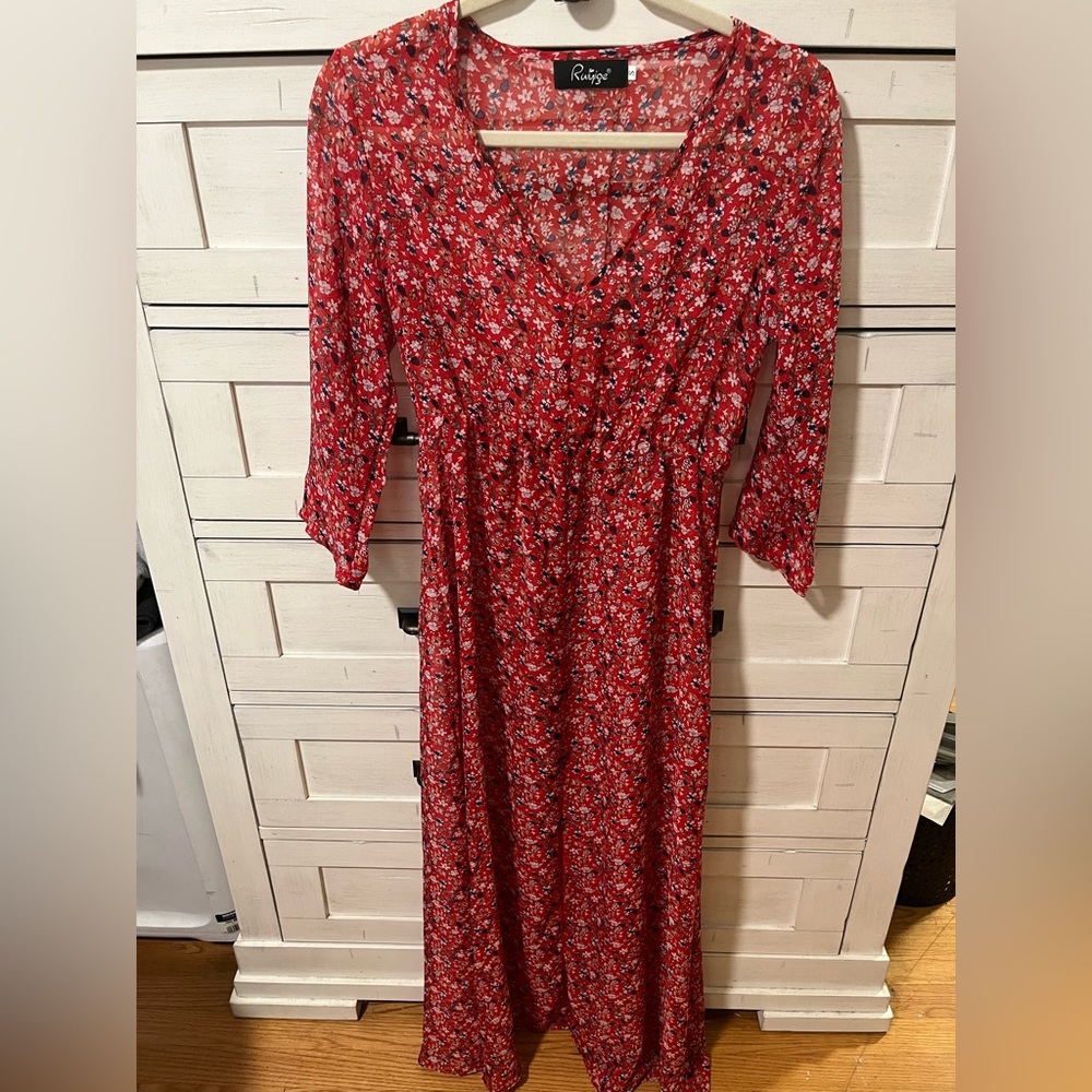 Floral Long Sheer Dress Cover - size S